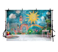 MEHOFOND 7x5ft Back To School Photo Backdrop Chalkboard Classroom Painting Sun Rainbow Desk Children Portrait Birthday Party Decoration Photography Backdrop Photo Studio Props