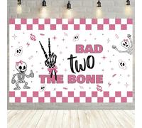 MEHOFOND 7x5ft Bad Two The Bone Backdrop Pink Skeleton Theme 2nd Birthday Decoration Banner