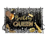 MEHOFOND 7x5ft Black Queen Birthday Backdrop Crown Diamonds Champagne Balloon Leopard Print Girl Party Banner Background Cake Smash Decor Poster Photo Studio Props Supplies