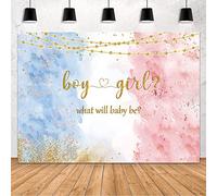 MEHOFOND 7x5ft Blue Pink Gender Reveal Backdrop Boy or Girl Party Decoration Photography Background Watercolor Rose Gold and Navy Blue He or She Pregnancy Reveal Surprise Party Photoshoot Banner