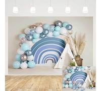 MEHOFOND 7x5ft Bohemia Rainbow Theme Photography Backdrop for Boy Birthday Party Decoration Banner Blue Balloons Boho Style Tent Newborn Portrait Photo Background Props Photo Studio