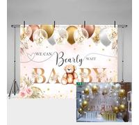 MEHOFOND 7x5ft Bohemia Theme Bear Baby Birthday Backdrop for Flowers We Can Bearly Wait Baby Shower Kids Party Photograthy Background Banner Balloon Gold Stars Floral Cake Smash Decor Photo Studio