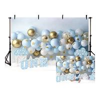 MEHOFOND 7x5ft Boy 1st Birthday Photo Backdrop Blue and White Balloon Gold Star Background for Photography First Birthday Party Decorations Banner Newborn Cake Table Photo Booth Studio Wallpaper