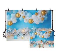 MEHOFOND 7x5ft Boy Birthday Backdrop for Photos Newborn Photography Props White Cloud Balloon Star Blue Background Decor Cake Smash Kids Party Banner Photoshoot Studio Booth
