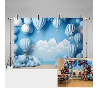MEHOFOND 7x5ft Boy Birthday Photography Backdrop White Clouds Blue Hot Air Balloon Portrait Background Baby Shower Cake Smash Children Party Decoration Banner Studio Supplies