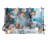 MEHOFOND 7x5ft Boys Birthday Backdrop Pink Blue Balloon Arch Bear Moon Stars Photography Background Children Happy Birthday Party Decoration Banner Newborn Portrait Studio Props