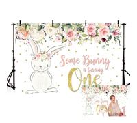 MEHOFOND 7x5ft Bunny Girl 1st Birthday Party Backdrop Spring Pink Floral Glitter Gold Rabbit Some Bunny One Girl Happy Birthday Photography Background Photo Banner Easter Poster