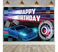 MEHOFOND 7x5ft Car Racing Happy Birthday Backdrop, Blue Racing Party Photo Background for Boys, Cars Party Decor