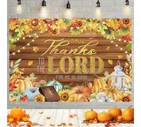 MEHOFOND 7x5ft Christian Thanksgiving Backdrop Give Thanks to The Lord Party Decorations Banner Autumn Maple Leaves Pumpkins Religious Thanksgiving Background Party Decor Photo Booth Props