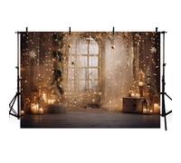 MEHOFOND 7x5ft Christmas Backdrop - Golden Flash, Ball, Candle, Tree, Wooden Floor Background for Photography, Family Party Decoration Banner Studio Supplies