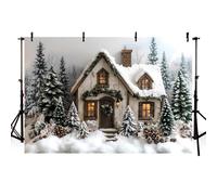 MEHOFOND 7x5ft Christmas Backdrop Snowhouse Pine Tree Snowflake Ice Christmas Tree Photography Background Adult Kids Portrait Party Decoration Banner