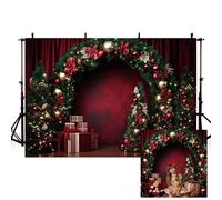 MEHOFOND 7x5ft Christmas Backdrop Winter Green Arch Red Bow Gift Xmas Tree Photography Background Adult Children Portrait Home Party Decoration Banner Studio Supplies