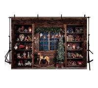 MEHOFOND 7x5ft Christmas Backdrop Winter Log Cabin Window Frame Toy Xmas Tree Santa Claus Christmas Backdrops For Photography Adult Child Family Portrait Party Decoration Banner Studio Supplies