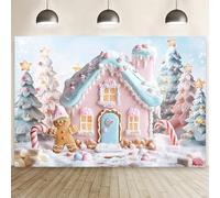 MEHOFOND 7x5ft Christmas Candy House Backdrop Gingerbread Man Pink Light Blue Sweet Candy Cottage Background for Photography Winter Merry Xmas Baby Shower Birthday Cake Table Decoration