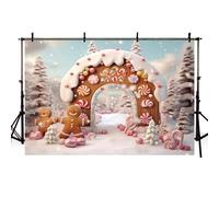 MEHOFOND 7x5ft Christmas Gingerbread Arch Backdrop for Photography Winter Pine Gingerbread Man Candy Snow Scene Background Adult Child Portrait Family Party Table Decoration Banner Photo Studio Props