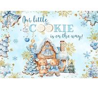 MEHOFOND 7x5ft Christmas Gingerbread Baby Shower Backdrop Our Little Cookie is On The Way Decorations Banner Blue Winter Snowman Newborn Boys Xmas Photography Background Party Decor Photo Booth Props
