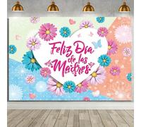 MEHOFOND 7x5ft Feliz Dia De La Madre Backdrop Happy Mother's Day Photography Background Pink Blue Daisy Mothers Day Party Decoration Banner Best Mom Ever Backdrop Photo Booth Props