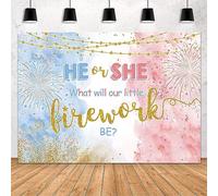 MEHOFOND 7x5ft Firework Gender Reveal Party Backdrop He Or She What Will Our Little Firework Be Watercolor Photography Background Boy Or Girl Blue Pink Banner Decoration Baby Shower Photo Studio Props