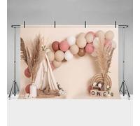 MEHOFOND 7x5ft Girl 1st Birthday Photo Backdrop Pink Balloons Boho Tent Straw Bohemian Theme Party Background Decor Newborn Photography Props Portrait Photobooth Studio