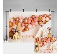 MEHOFOND 7x5ft Girl 1st Birthday Photography Backdrop Bohemia Theme Party Baby Portrait Background Banner Pink Flower Balloons Tent Cake Smash Decor Photo Studio Props Supplies