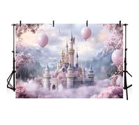 MEHOFOND 7x5ft Girls Birthday Background Pink Balloon Floral Castle Cloud Photography Background Princess Happy Birthday Party Decoration Banner Children Portrait Studio Supplies