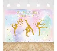 MEHOFOND 7x5ft Girls Gymnastics Background For Photography Flip, Tumble, Jump & Play Color Clouds Star Background Newborn Baby Shower Cake Hit Birthday Party Decoration Banner Photo Gallery Supplies