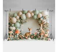 MEHOFOND 7x5ft Girls one Birthday Backdrop for Photography Floral Plant Deer Mushroom Green Garden Arch Balloon Background Baby Shower Cake Smash Birthday Party Decoration Cake Table Banner