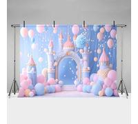 MEHOFOND 7x5ft Girls Portrait Birthday Backdrop Candy Color Castle Arch Blue Pink Balloon Photography Background Baby Shower Cake Smash Birthday Party Decoration Banner Cake Table Newborn Photo Props