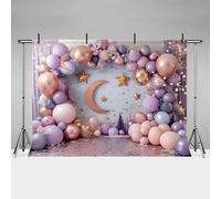 MEHOFOND 7x5ft Girls Portrait Photography Backdrop Purple Balloon Golden Moon Stars Glitter Background Baby Shower Cake Smash Princess Birthday Party Decoration Cake Table Banner Studio Supplies