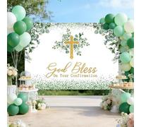 MEHOFOND 7x5ft God Bless On Your Confirmation Backdrop, Cross Pattern, First Communion Party Decorations Christening Photography Background
