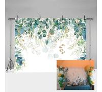 MEHOFOND 7x5ft Green and Gold Leaves Birthday Portrait Photography Backdrop Eucalyptus Party Banner Photo Background Baby Shower Cake Smash Table Wallpaper Decoration Photoshoot Studio Props