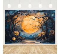 MEHOFOND 7x5ft Halloween Backdrop Horror Night Moon Pumpkin Grimace Withered Forest Bat Photography Background Adult Children Portrait Birthday Party Decoration Banner Studio Supplies