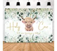 MEHOFOND 7x5ft Holy Cow Baby Shower Backdrop for Boy We are Having A Baby Greenery Baby Shower Party Decorations Banner White Floral Watercolor Eucalyptus Photography Background Photo Booth Props