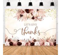 MEHOFOND 7x5ft Let's Give Thanks Backdrop Happy Thanksgiving Party Backdrop Autumn Bohemia Pink White Floral Pumpkins Friendsgiving Party Decorations Banner Fall Thanksgiving Dinner Photo Props
