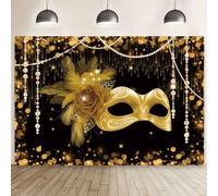 MEHOFOND 7x5ft Masquerade Party Backdrop Black and Gold Mask Photography Background Carnival Masquerade Party Supplies Mascarade Ball Decorations Banner Dress-up Prom Cake Smash Photo Studio Props
