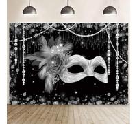 MEHOFOND 7x5ft Masquerade Party Backdrop Black and Silver Mask Photography Background Carnival Masquerade Party Supplies Mascarade Ball Decorations Banner Dress-up Prom Cake Smash Photo Studio Props