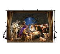MEHOFOND 7x5ft Nativity Scene Christmas Backdrop Starlight Holy Family Three Kings Religious Belief Photography Background Bible Story Outdoor Xmas Decoration Church Religious Christian Photo Props