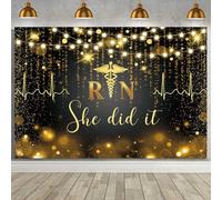MEHOFOND 7x5ft Nurse Graduation Backdrop RN She Did It Nurse Graduation Photography Backdrop Black Gold Congrats Nurse Graduation 2024 Glitter Party Decorations Background Photo Booth Props Supplie