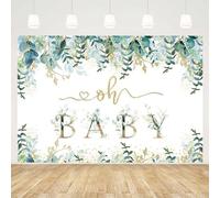 MEHOFOND 7x5ft Oh Baby Backdrop Green and Gold Eucalyptus Leaves Birthday Baby Shower Kids Portrait Photography Backdrop Cake Smash Table Newborn Party Decor Banner Photo Studio