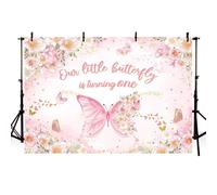 MEHOFOND 7x5ft Pink Girl 1st Birthday Backdrop Our Little Butterfly Is Turning One Pastel Flower Butterfly Photography Background Cake Smash Princess Birthday Party Decoration Banner Studio Supplies