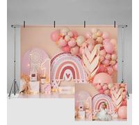 MEHOFOND 7x5ft Pink Girl 1st Birthday Photography Backdrop Bohemia Theme Balloons Rainbow Child Portrait Photo Studio Props Boho Party Decoration Cake Smash Background Banner Supplies