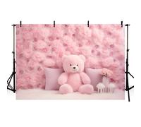 MEHOFOND 7x5ft Pink Girl Photography Backdrop Pink Furry Teddy Bear Floral Wall Portrait Background Baby Shower Cake Smash Princess Birthday Party Decoration Cake Table Banner Studio Supplies