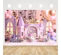MEHOFOND 7x5ft Purple Girl Birthday Photography Backdrop Pink Floral Butterfly Castle Carriage Balloon Background Baby Shower Cake Smash Princess Birthday Party Decoration Banner Studio Supplies