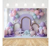 MEHOFOND 7x5ft Purple Mermaid Backdrop Girl Birthday Under The Sea Pink Balloons Starfish Shell Purple Arch Photography Background Baby Shower Cake Smash Princess Party Decoration Banner Studio Props