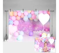 MEHOFOND 7x5ft Rainbow Cloud Colorful Balloons Girl Birthday Photography Backdrop Love Heart Pastel Background Party Banner Cake Smash Table Decoration Baby Shower Portrait Photo Studio Props