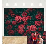 MEHOFOND 7x5ft Red Rose Floral Photography Backdrop Romantic Rose Flower Green Leaves Wall Background for Photo Girl Women Wedding Bridal Birthday Party Baby Shower Cake Smash Decoration Tables Studio