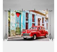 MEHOFOND 7x5ft Retro Street Red Antique Car Photography Backdrop Havana Cuban City Classic Old Building Background Children Adult Portrait Theme Party Decoration Banner Studio Props
