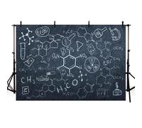 MEHOFOND 7x5ft Science Theme Classroom Blackboard Backdrop Chemistry Math Geometry Physics Handwritten Chalkboard Photography Background Online Teaching Course Back to School Party Decor Booth Banner