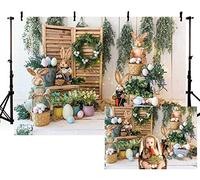 MEHOFOND 7x5ft Spring Happy Easter Photography Backdrop Props Colorful Floral Eggs Rabbit Bunny Child Girl Newborn Portrait Birthday Party Decorations Photo Studio Booth Portrait Background