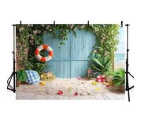 MEHOFOND 7x5ft Summer Beach Aloha Beach Photography Backdrop Tropical Sunshine Green Plant Swimming Circle Sand Floral Sea Portrait Background Birthday Party Cake Table Decor Banner Photo Studio Props